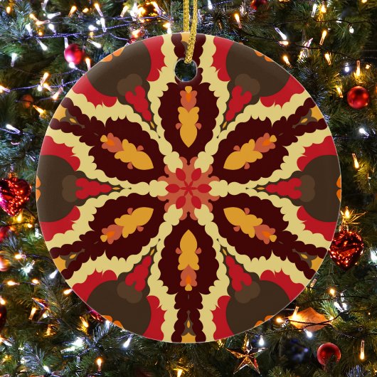 Retro Mandala rood Sinaasappel en bruin Keramisch Ornament