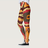 Retro Mandala rood Sinaasappel en bruin Leggings (Links)