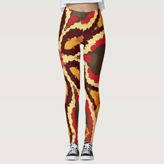 Retro Mandala rood Sinaasappel en bruin Leggings (Voorkant)