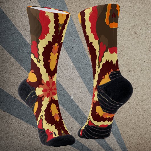 Retro Mandala rood Sinaasappel en bruin Sokken
