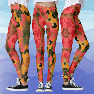 Retro Mandala rood Sinaasappel en groen Leggings