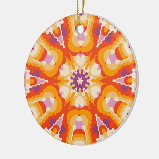 Retro Mandala Rood Sinaasappel Paarse en Geel Keramisch Ornament (Links)