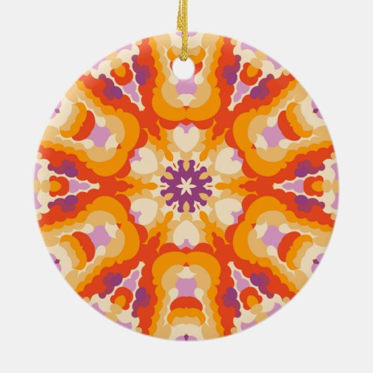Retro Mandala Rood Sinaasappel Paarse en Geel Keramisch Ornament (Achterkant)