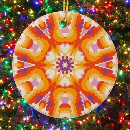 Retro Mandala Rood Sinaasappel Paarse en Geel Keramisch Ornament