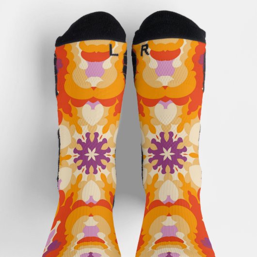 Retro Mandala Rood Sinaasappel Paarse en Geel Sokken (Top)