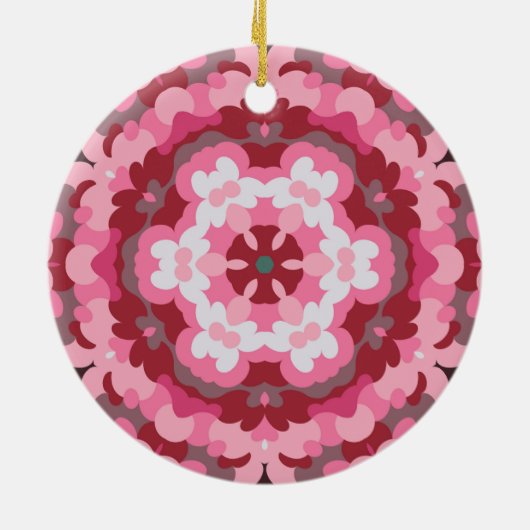 Retro Mandala Roze Rood en Wit Keramisch Ornament (Achterkant)