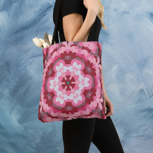 Retro Mandala Roze Rood en Wit Tote Bag