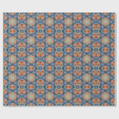 Retro Mandala Sinaasappel blauw en geel Cadeaupapier (Vlak)