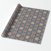 Retro Mandala Sinaasappel blauw en geel Cadeaupapier (Uitgerold)