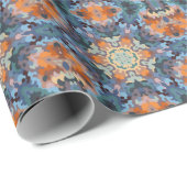 Retro Mandala Sinaasappel blauw en geel Cadeaupapier (Rol Hoek)