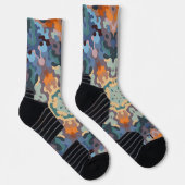 Retro Mandala Sinaasappel blauw en geel Sokken (Rechts)