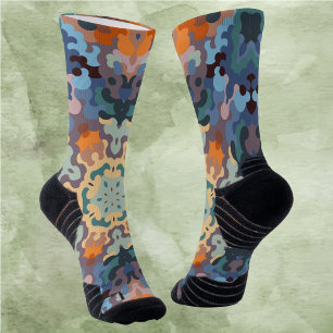 Retro Mandala Sinaasappel blauw en geel Sokken