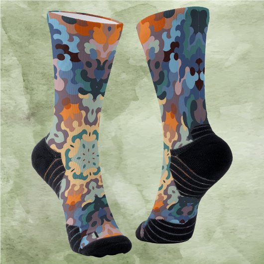 Retro Mandala Sinaasappel blauw en geel Sokken