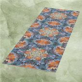 Retro Mandala Sinaasappel blauw en geel Yogamat