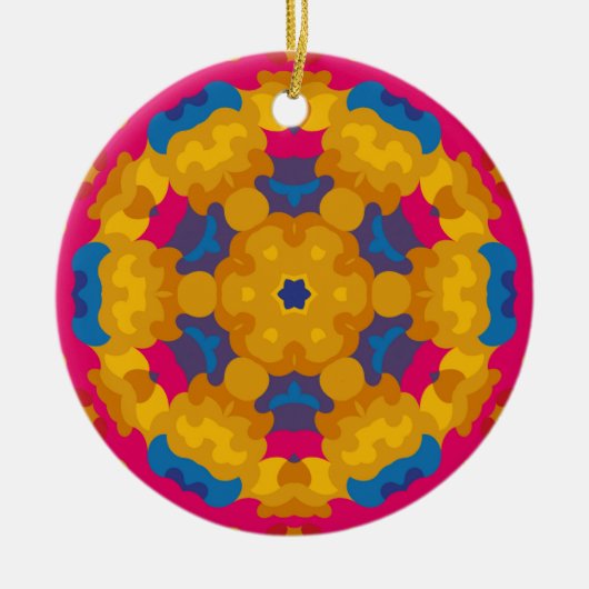 Retro Mandala Sinaasappel blauw en roze Keramisch Ornament (Voorkant)