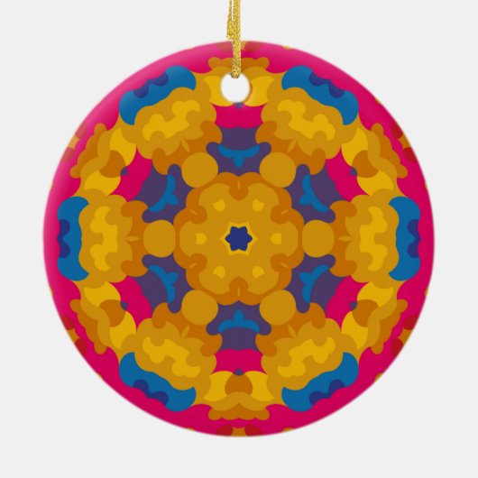 Retro Mandala Sinaasappel blauw en roze Keramisch Ornament (Achterkant)