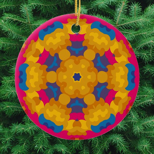 Retro Mandala Sinaasappel blauw en roze Keramisch Ornament