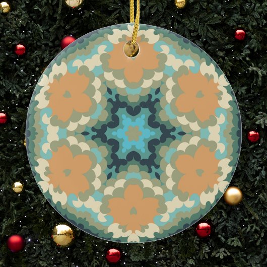 Retro Mandala Sinaasappel en blauw Keramisch Ornament
