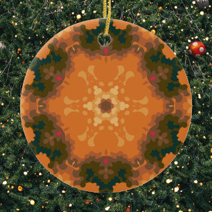 Retro Mandala Sinaasappel en geel Keramisch Ornament