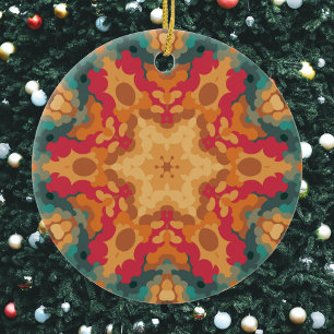 Retro Mandala Sinaasappel geel en blauw Keramisch Ornament