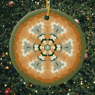 Retro Mandala Sinaasappel groen en wit Keramisch Ornament