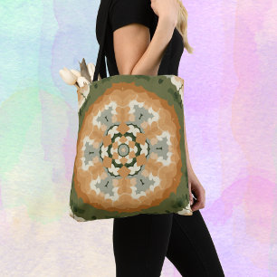 Retro Mandala Sinaasappel groen en wit Tote Bag