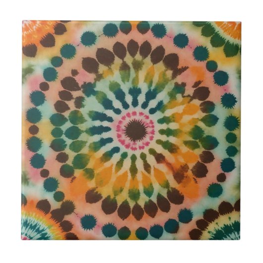 Retro Mandala Tie Dye Tegeltje (Voorkant)