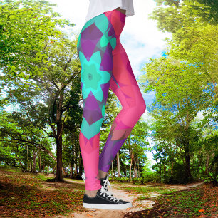 Retro Mandala - ventilatorroze blauw en Paars Leggings