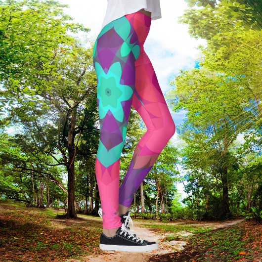 Retro Mandala - ventilatorroze blauw en Paars Leggings