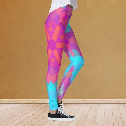 Retro Mandala - ventilatorroze blauw en Paars Leggings