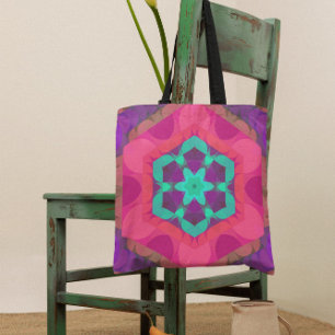 Retro Mandala - ventilatorroze blauw en Paars Tote Bag