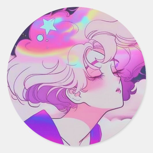 Retro Manga Hair Flip Ronde Sticker (Voorkant)