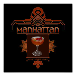 Retro Manhattan Cocktail Illustratie Perfect Poster