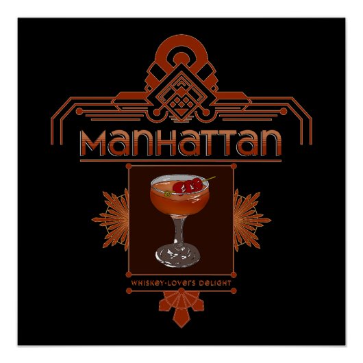 Retro Manhattan Cocktail Illustratie Perfect Poster (Voorkant)