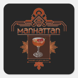 Retro Manhattan Cocktail Illustratie Vierkante Sticker