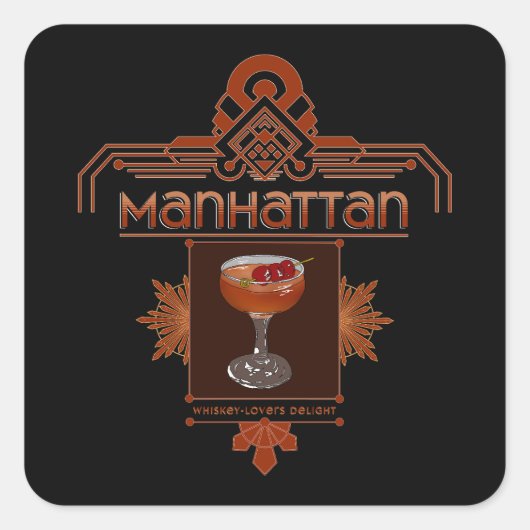 Retro Manhattan Cocktail Illustratie Vierkante Sticker (Voorkant)