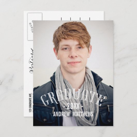 Retro mannelijk | Uitnodiging voor afstudeerfeest (Voorkant / Achterkant)
