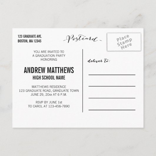 Retro mannelijk | Uitnodiging voor afstudeerfeest (Achterkant)