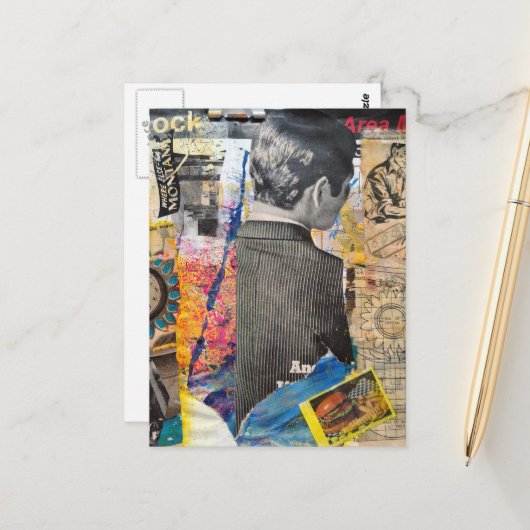Retro mannen die Mixed media collage werken Briefkaart (Voorkant / Achterkant in situ)