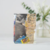 Retro mannen werkend Mixed media collage Briefkaart (Staand voorkant)