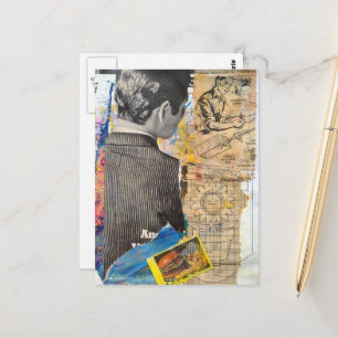 Retro mannen werkend Mixed media collage Briefkaart