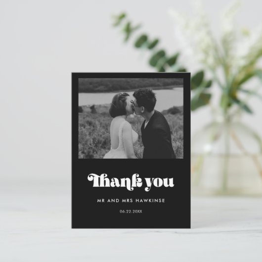  retro manuscript bruiloft Dank u foto Briefkaart (Staand voorkant)