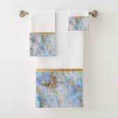 RETRO MARBLE ABSTRACT BLUE GOLD BATHROOM TOWEL SET BAD HANDDOEK (Insitu)