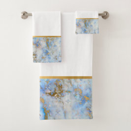 RETRO MARBLE ABSTRACT BLUE GOLD BATHROOM TOWEL SET BAD HANDDOEK