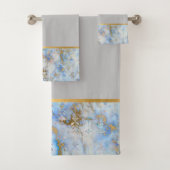 RETRO MARBLE ABSTRACT BLUE GRAY BATHROOM TOWEL SET BAD HANDDOEK (Insitu)