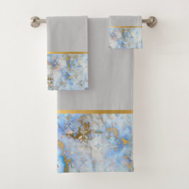 RETRO MARBLE ABSTRACT BLUE GRAY BATHROOM TOWEL SET BAD HANDDOEK