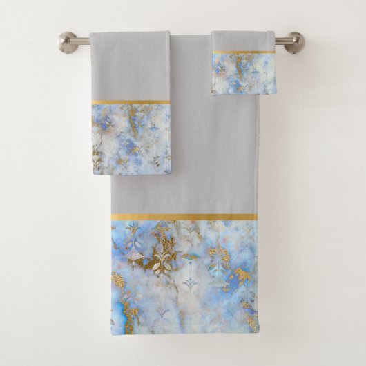 RETRO MARBLE ABSTRACT BLUE GRAY BATHROOM TOWEL SET BAD HANDDOEK (Insitu)