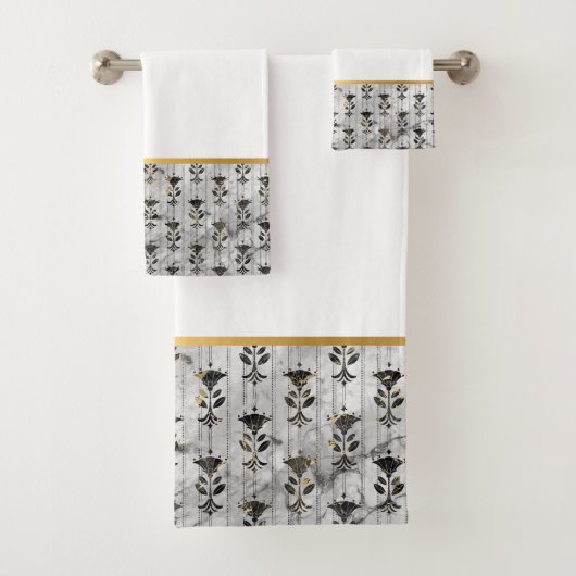 RETRO MARBLE GRAY BLACK MONOCHROME BATHROOM SET BAD HANDDOEK (Insitu)