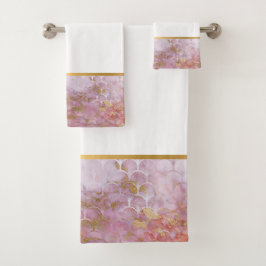 RETRO MARBLE PINK MERMAID INSPIRED BATHROOM SET BAD HANDDOEK