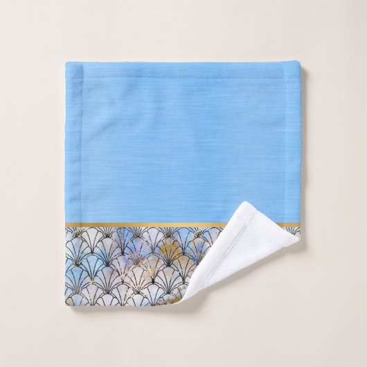 RETRO MARBLE SHELL BLUE BATHROOM SET BAD HANDDOEK (Wasdoekje)